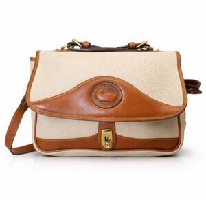 Dooney & Bourke Ivory Leather Turnlock Flap Closure Crossbody Bag Made in USA